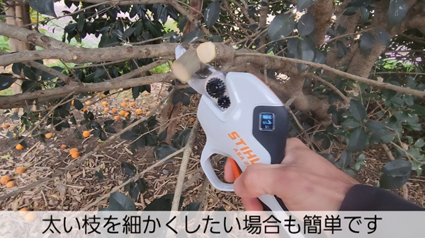 スチール・電動剪定ばさみ・太い枝・細かくできる